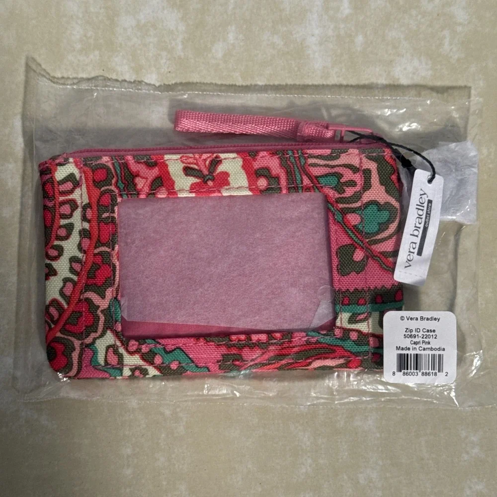 Vera Bradley Women's Coin Purse Floral  Zip Top ID Holder Keychain Pink NWT